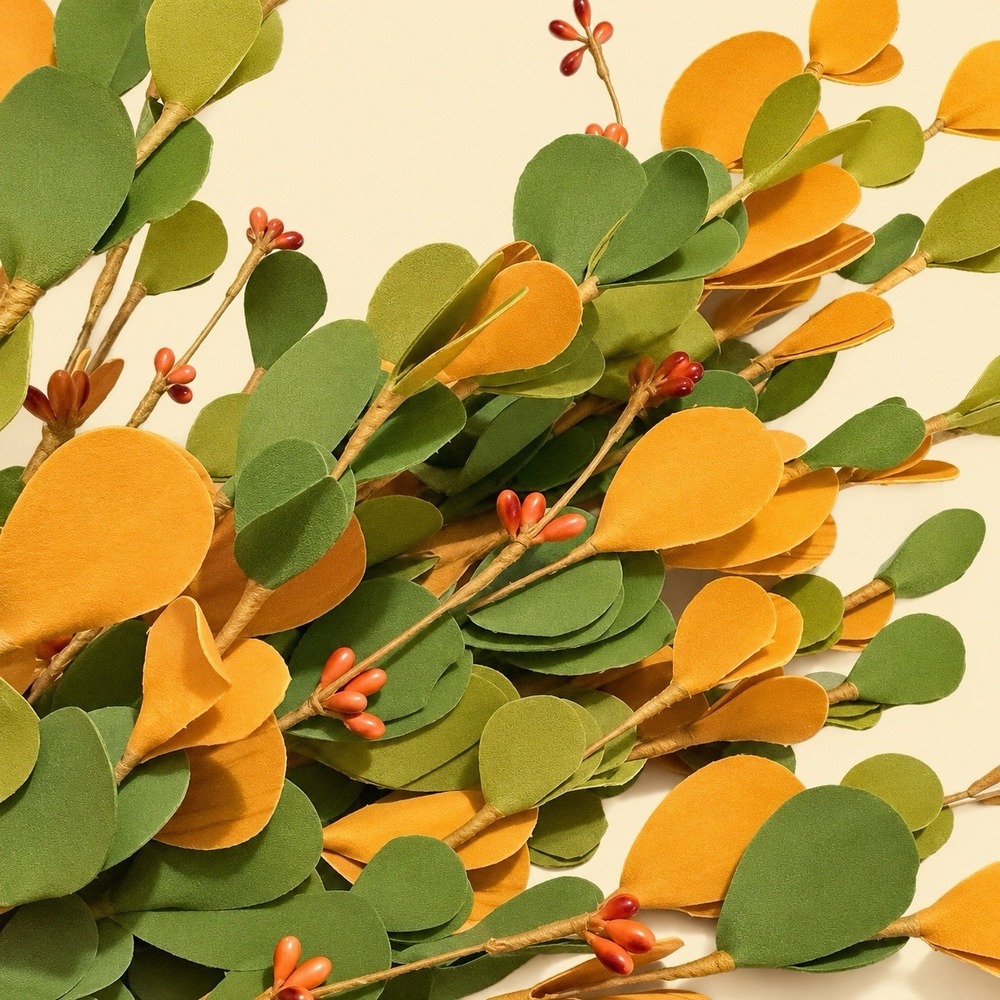 23" Real Touch Fall Leaf Pick Orange Pip Berry Autumn Floral Bush Farmhouse